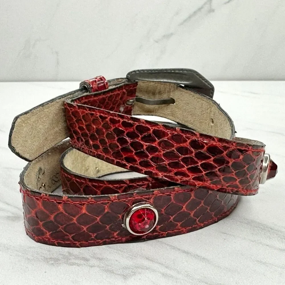 Vintage Damask Accessories NY Red Snake Skin Jeweled Belt Size S